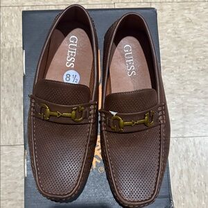 GUESS Men's Brown Loafers with Gold Accent